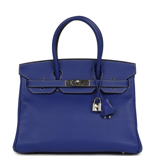 Pre-owned Hermes Birkin 30 Bleu Electric Candy Verso Epsom Palladium Hardware
