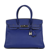 Pre-owned Hermes Birkin 30 Bleu Electric Candy Verso Epsom Palladium Hardware - Thumbnail View 1