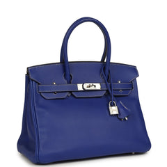 Pre-owned Hermes Birkin 30 Bleu Electric Candy Verso Epsom Palladium Hardware
