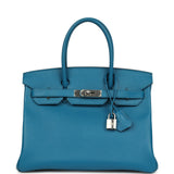 Pre-owned Hermes Birkin 30 Bleu Izmir Epsom Palladium Hardware - Thumbnail View 1