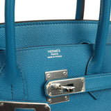 Pre-owned Hermes Birkin 30 Bleu Izmir Epsom Palladium Hardware - Thumbnail View 7