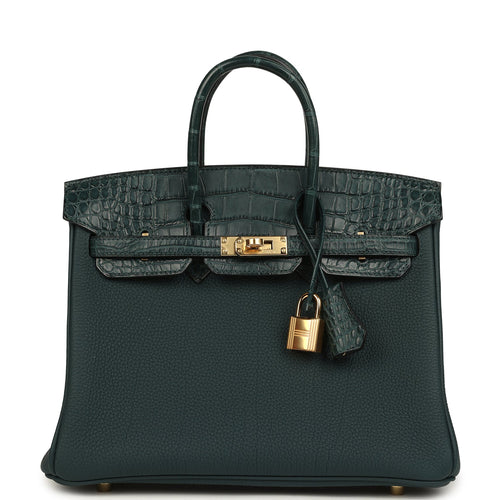 Hermes Birkin 25 Vert Cypress Togo and Matte Alligator Touch Gold Hardware