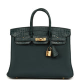 Hermes Birkin 25 Vert Cypress Togo and Matte Alligator Touch Gold Hardware