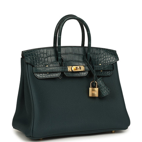 Hermes Birkin 25 Vert Cypress Togo and Matte Alligator Touch Gold Hardware