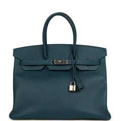 Pre-owned Hermes Birkin 35 Colvert Epsom Palladium Hardware
