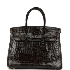 Pre-owned Hermes Birkin 30 Graphite Shiny Porosus Crocodile Palladium Hardware
