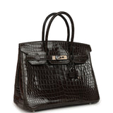 Pre-owned Hermes Birkin 30 Graphite Shiny Porosus Crocodile Palladium Hardware - Thumbnail View 2