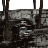 Pre-owned Hermes Birkin 30 Graphite Shiny Porosus Crocodile Palladium Hardware - Thumbnail View 7