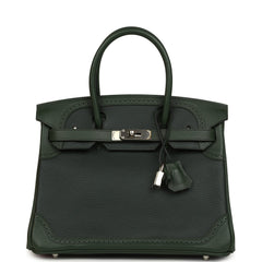 Pre-owned Hermes Birkin 30 Ghillies Vert Fonce Clemence and Vert Anglais Evercolor Palladium Hardware
