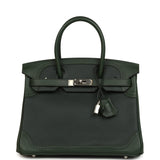 Pre-owned Hermes Birkin Ghillies 30 Vert Fonce Clemence and Vert Anglais Evercolor Palladium Hardware - Thumbnail View 1