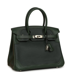Pre-owned Hermes Birkin 30 Ghillies Vert Fonce Clemence and Vert Anglais Evercolor Palladium Hardware