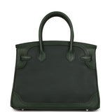 Pre-owned Hermes Birkin Ghillies 30 Vert Fonce Clemence and Vert Anglais Evercolor Palladium Hardware - Thumbnail View 4