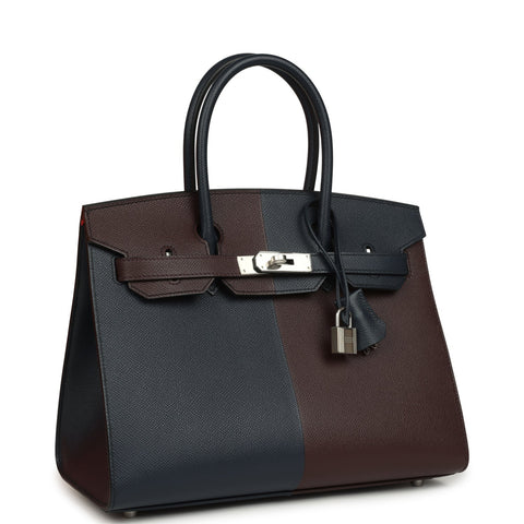 Hermes Casaque Birkin Sellier 30 Rouge Sellier and Bleu Indigo Epsom Palladium Hardware