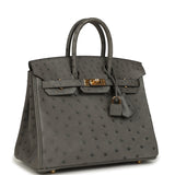 Pre-owned Hermes Birkin 25 Gris Meyer Ostrich Gold Hardware - Thumbnail View 2