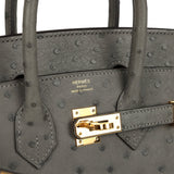 Pre-owned Hermes Birkin 25 Gris Meyer Ostrich Gold Hardware - Thumbnail View 7