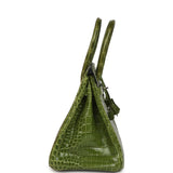 Pre-owned Hermes Birkin 30 Vert Pelouse Shiny Porosus Crocodile Palladium Hardware - Thumbnail View 3