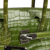 Pre-owned Hermes Birkin 30 Vert Pelouse Shiny Porosus Crocodile Palladium Hardware - Thumbnail View 7