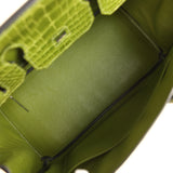 Pre-owned Hermes Birkin 30 Vert Pelouse Shiny Porosus Crocodile Palladium Hardware - Thumbnail View 8