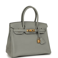 Hermes Birkin 30 Gris Mouette Togo Gold Hardware