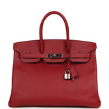 Pre-owned Hermes Birkin 35 Rouge Grenat Epsom Palladium Hardware - Thumbnail View 1