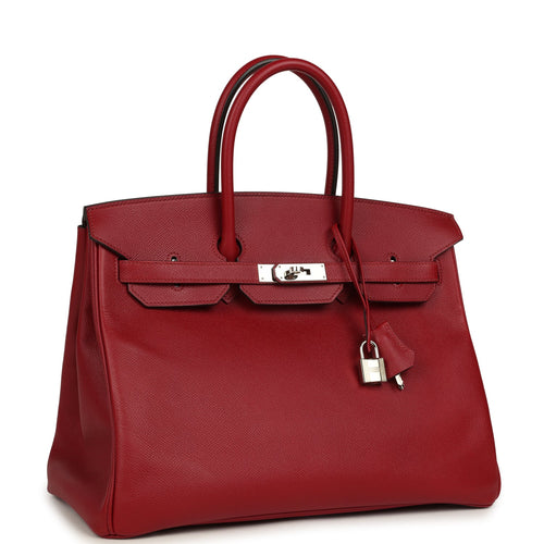 Pre-owned Hermes Birkin 35 Rouge Grenat Epsom Palladium Hardware