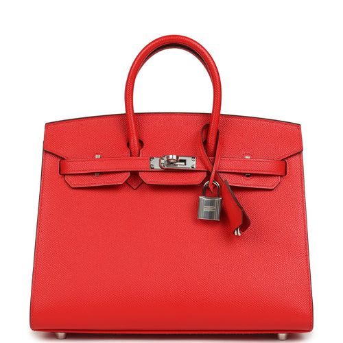 Pre-owned Hermes Birkin Sellier 25 Rouge de Coeur Epsom Palladium Hardware