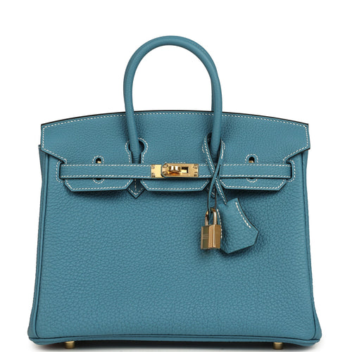 Hermes Birkin 25 Blue Jean Togo Gold Hardware