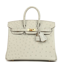 Hermes Birkin 25 Gris Perle Ostrich Gold Hardware