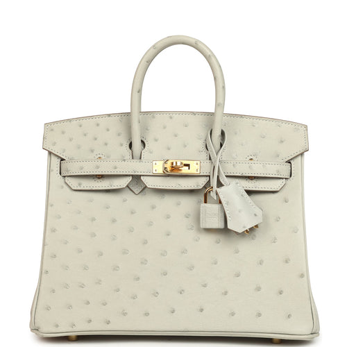 Hermes Birkin 25 Gris Perle Ostrich Gold Hardware