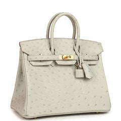 Hermes Birkin 25 Gris Perle Ostrich Gold Hardware