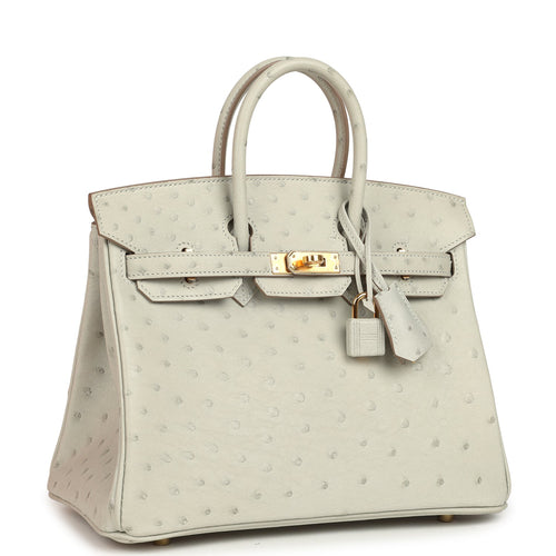 Hermes Birkin 25 Gris Perle Ostrich Gold Hardware