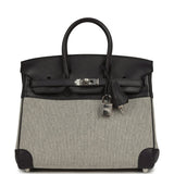 Pre-owned Hermes Birkin 25 Ecru-Black Toile H, Prunoir Swift Palladium Hardware - Thumbnail View 1