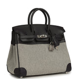 Pre-owned Hermes Birkin 25 Ecru-Black Toile H, Prunoir Swift Palladium Hardware - Thumbnail View 2