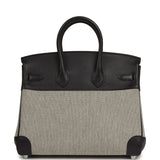 Pre-owned Hermes Birkin 25 Ecru-Black Toile H, Prunoir Swift Palladium Hardware - Thumbnail View 4