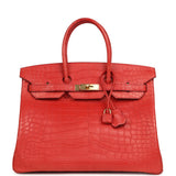 Pre-owned Hermes Birkin 35 Geranium Matte Alligator Gold Hardware - Thumbnail View 1
