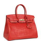 Pre-owned Hermes Birkin 35 Geranium Matte Alligator Gold Hardware - Thumbnail View 2