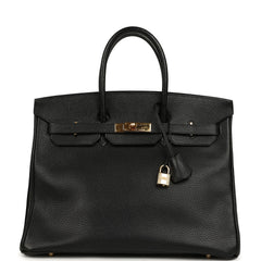Vintage Hermes Birkin 35 Black Ardennes Gold Hardware