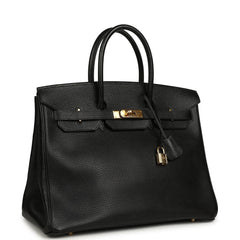 Vintage Hermes Birkin 35 Black Ardennes Gold Hardware