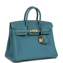 Hermes Birkin 25 Blue Jean Togo Gold Hardware