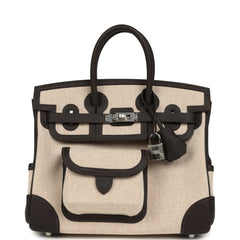 Hermes Birkin 25 Cargo Ecru-Beige Toile H Canvas and Bai Brun Swift Palladium Hardware