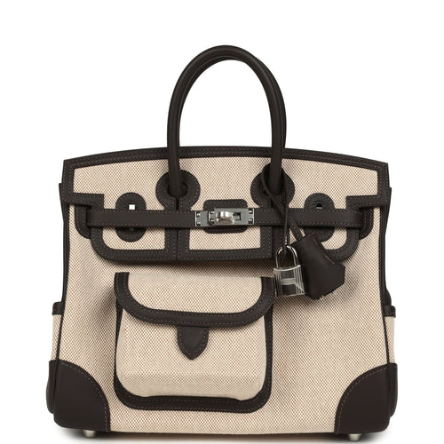 Hermes Birkin Cargo 25 Ecru-Beige Toile H Canvas and Bai Brun Swift Palladium Hardware