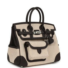Hermes Birkin 25 Cargo Ecru-Beige Toile H Canvas and Bai Brun Swift Palladium Hardware