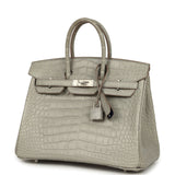 Pre-owned Hermes Special Order (HSS) Birkin 25 Gris Perle Matte Verso Alligator Brushed Palladium Hardware - Thumbnail View 5