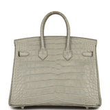 Pre-owned Hermes Special Order (HSS) Birkin 25 Gris Perle Matte Verso Alligator Brushed Palladium Hardware - Thumbnail View 4