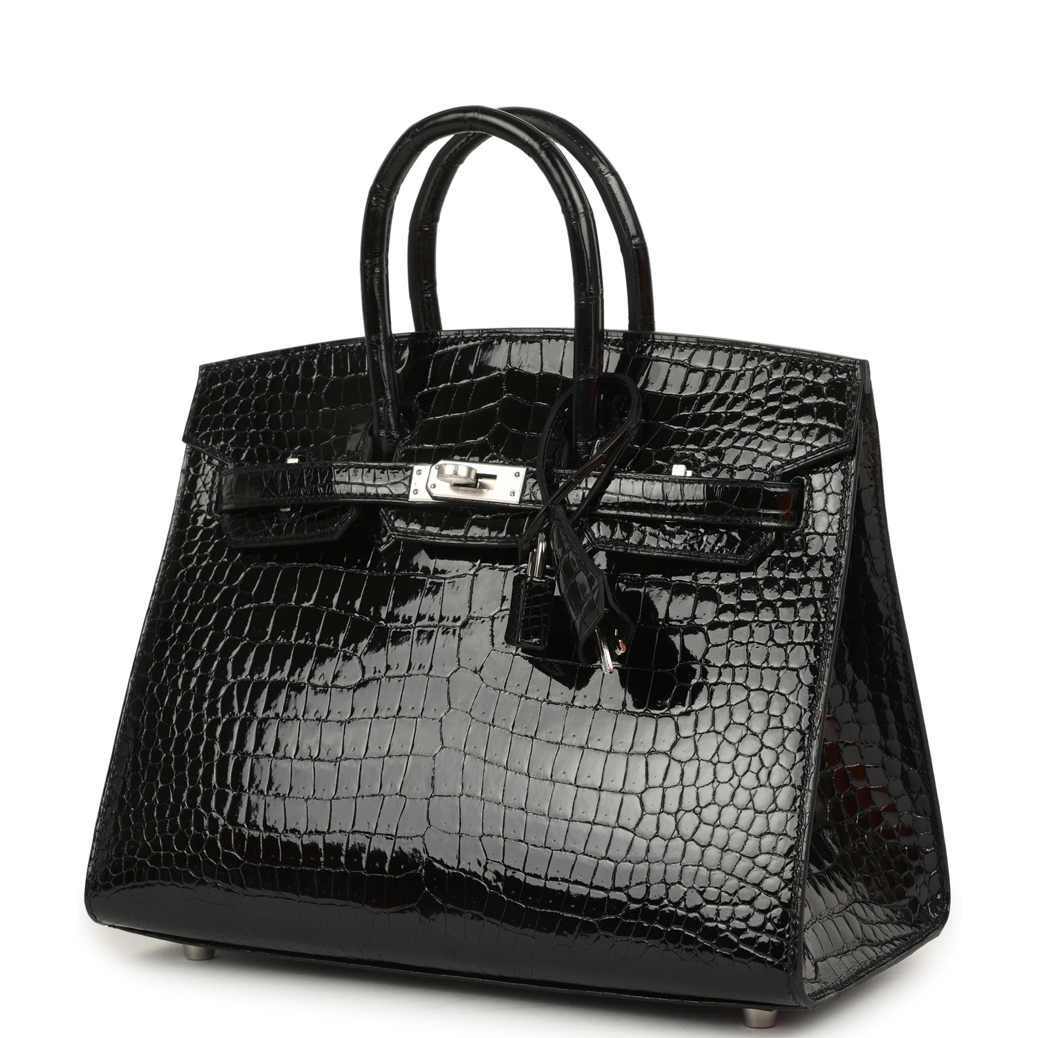 Pre-owned Hermes Birkin Sellier 25 Sellier Black Shiny Porosus Crocodi
