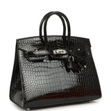 Pre-owned Hermes Birkin Sellier 25 Sellier Black Shiny Porosus Crocodile Palladium Hardware - Thumbnail View 2