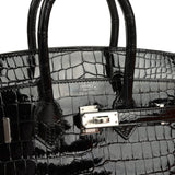 Pre-owned Hermes Birkin Sellier 25 Sellier Black Shiny Porosus Crocodile Palladium Hardware - Thumbnail View 7