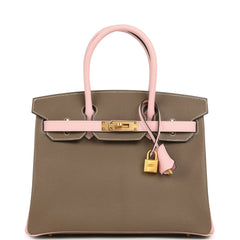 Hermes Special Order (HSS) Birkin 30 Hermes HSS Birkin 30 Etoupe and Rose Sakura Chevre Mysore Brushed Gold Hardware