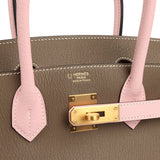 Hermes Special Order (HSS) Birkin 30 Etoupe and Rose Sakura Chevre Mysore Brushed Gold Hardware - Thumbnail View 7