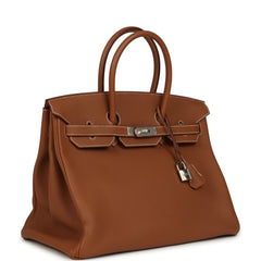 Pre-owned Hermes Birkin 35 Gold Togo Palladium Hardware